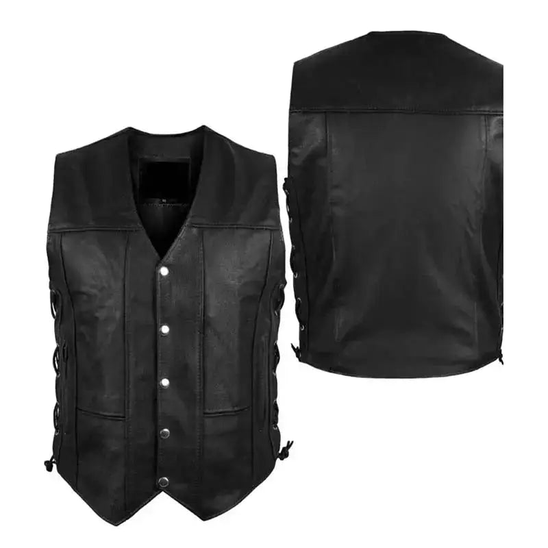 Men’s Black Leather Motorcycle Vest