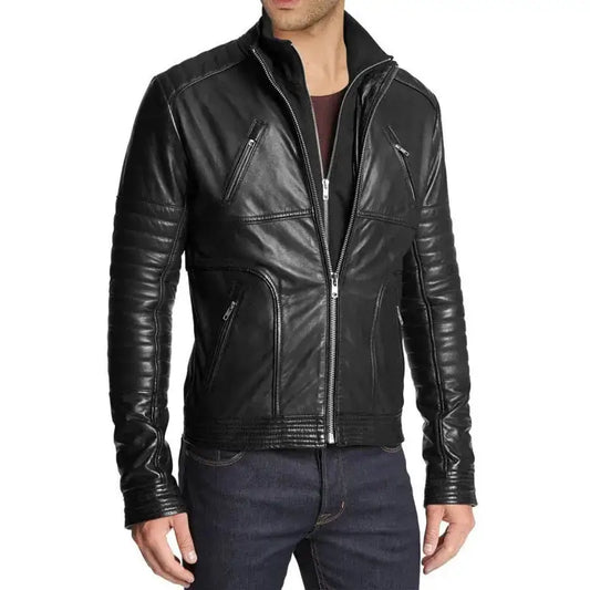 Men’s Slim Fit Black Leather Biker Jacket