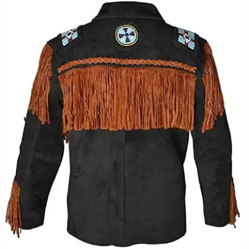 Men's Western Black Leather Fringe Jacket