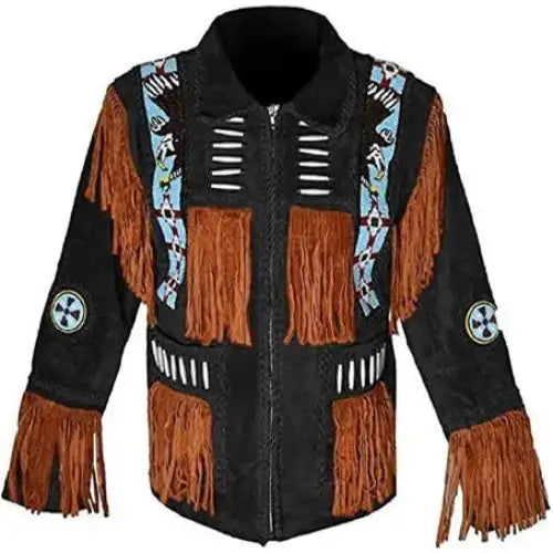 Men's Western Black Leather Fringe Jacket
