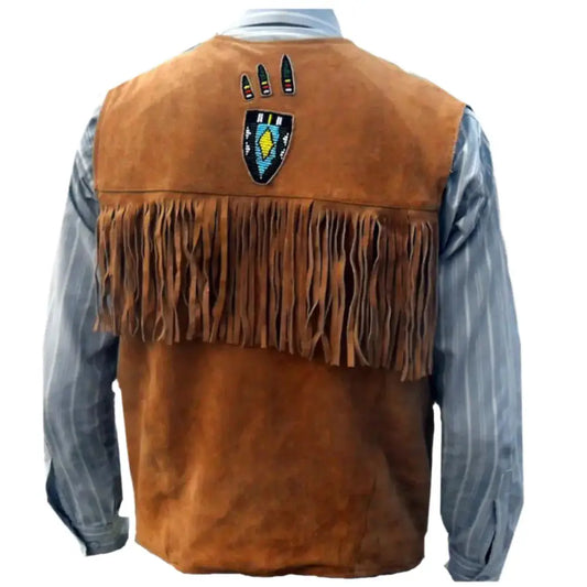 Men’s Western Brown Suede Fringe Vest