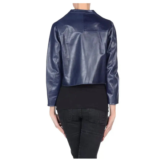 Women's Navy Blue Leather Biker Jacket