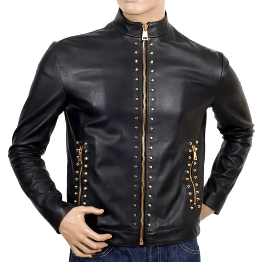 Men’s Top Soft Cowhide Studded Leather Jacket