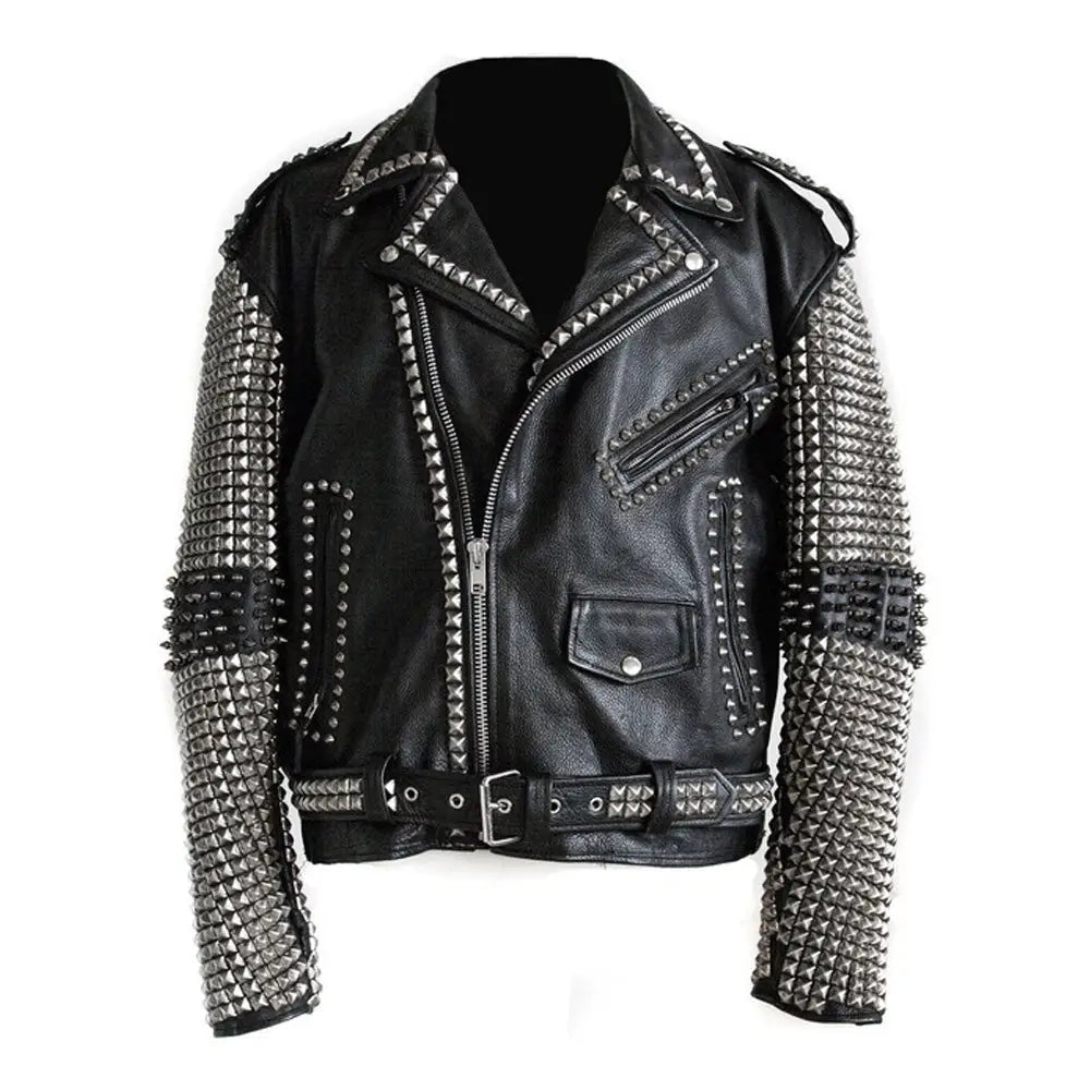 Men’s Punk Studded Rock Emo Biker Leather Jacket – Stylish Design