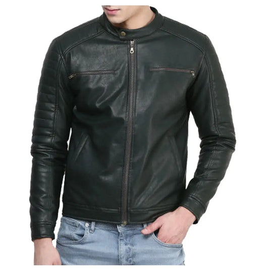 Men's Slim Fit Leather Biker Racer Jacket