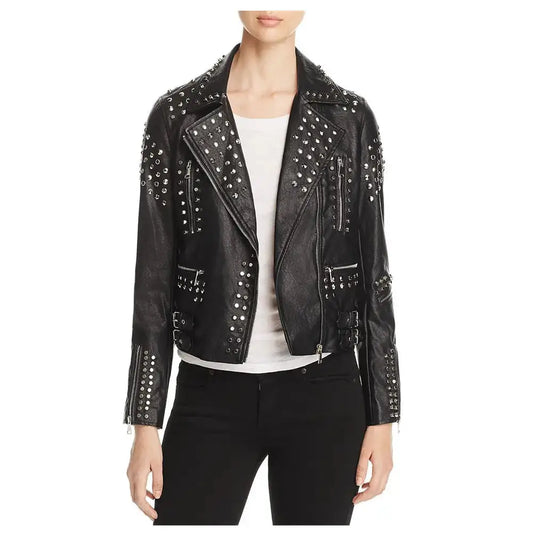 Women’s Studded Lambskin Leather Biker Jacket