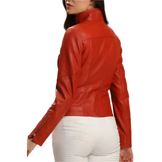 Women's Bright Red Leather Jacket