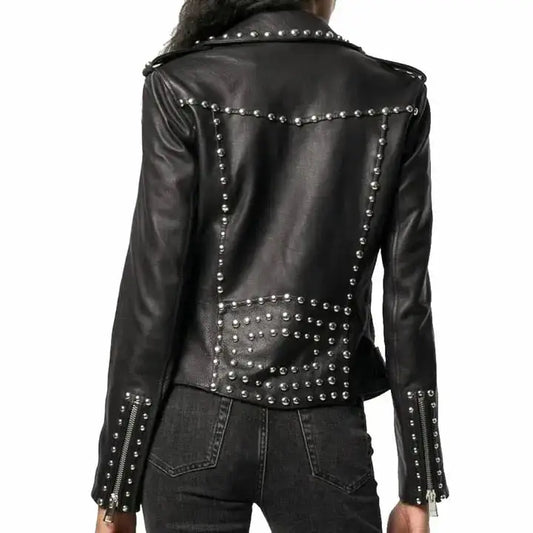 Women's Black Studded Leather Brando Jacket