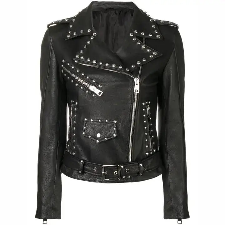 Women's Black Studded Leather Brando Jacket