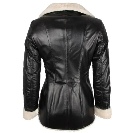 Womens Black Shearling Lambskin Trench Coat