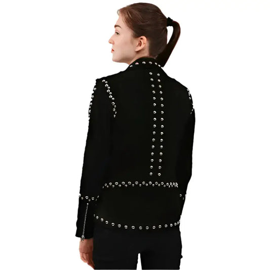 Womens Black Studded Suede Biker Jacket