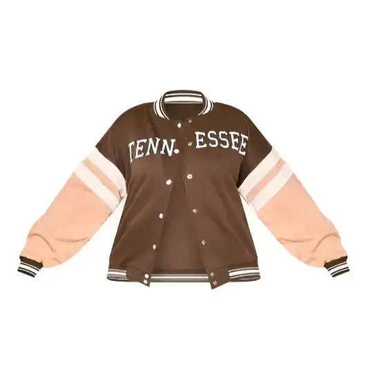 Women's Brown Leather Varsity Bomber Jacket