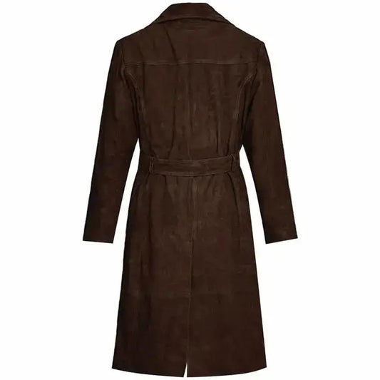 Women’s Dark Brown RAF Aviator Suede Leather Trench Coat