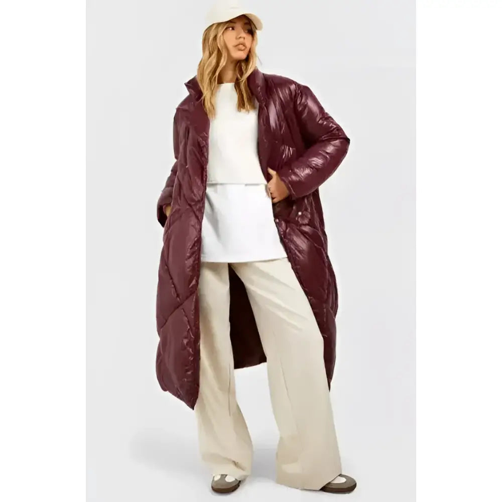 Women’s Oversized Maroon Belted Puffer Coat