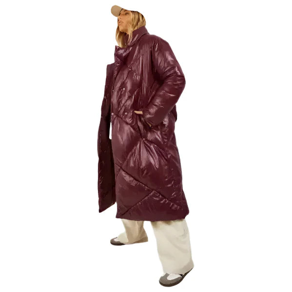 Women’s Oversized Maroon Belted Puffer Coat