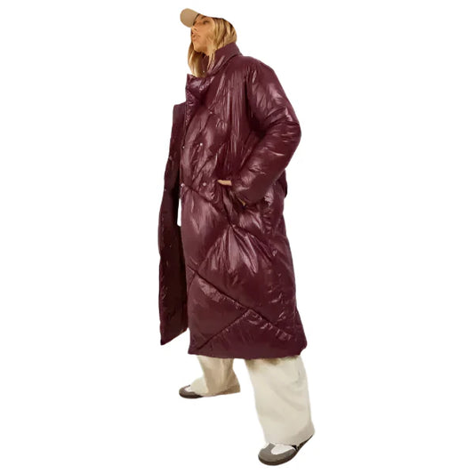 Women’s Oversized Maroon Belted Puffer Coat