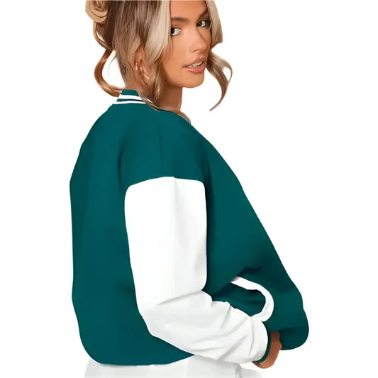 Women's Sea Green Varsity Leather Bomber Jacket