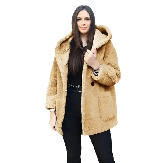 Women’s Oversized Shearling Hoodie Teddy Coat