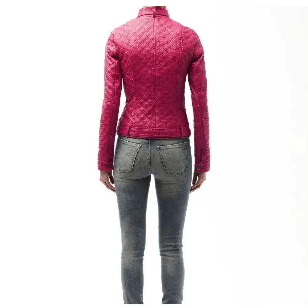 Women's Shocking Pink Biker Leather Jacket