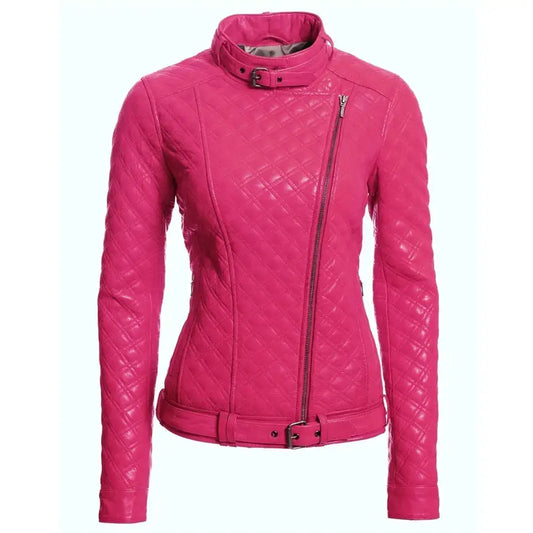 Women's Shocking Pink Biker Leather Jacket