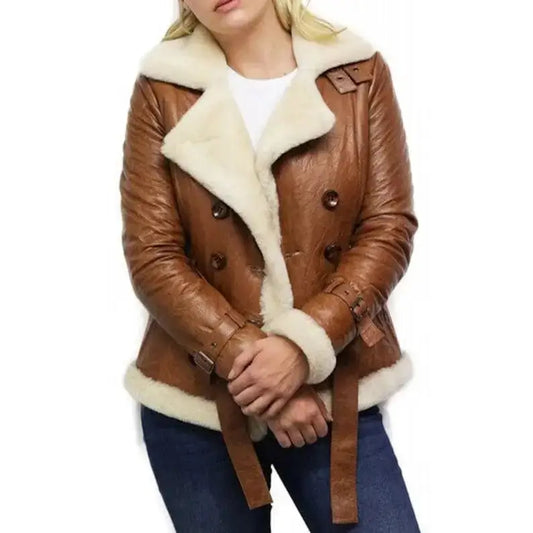 Women’s Tan B3 Shearling Bomber Jacket – Sheepskin Aviator Flying