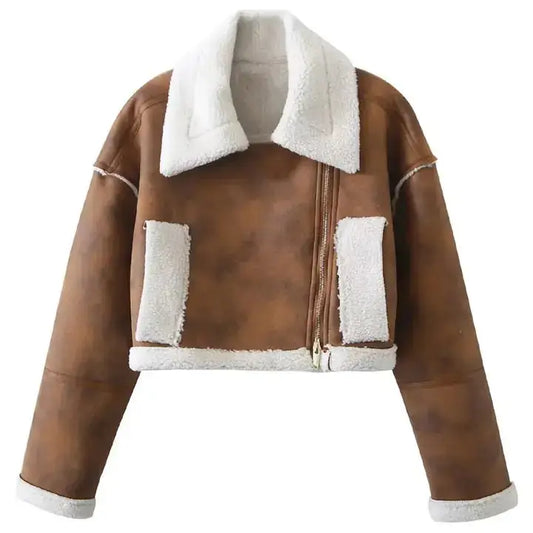 Women’s Vintage Brown Shearling Biker Jacket
