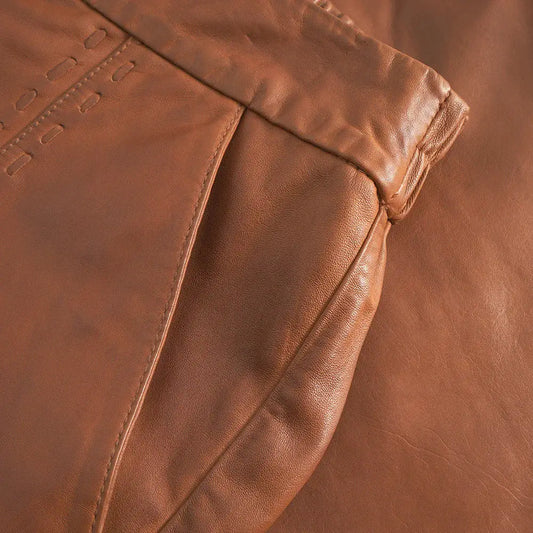 Women's Vintage Cognac Leather Shorts