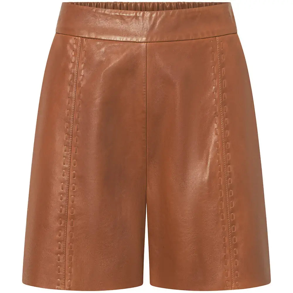 Women's Vintage Cognac Leather Shorts